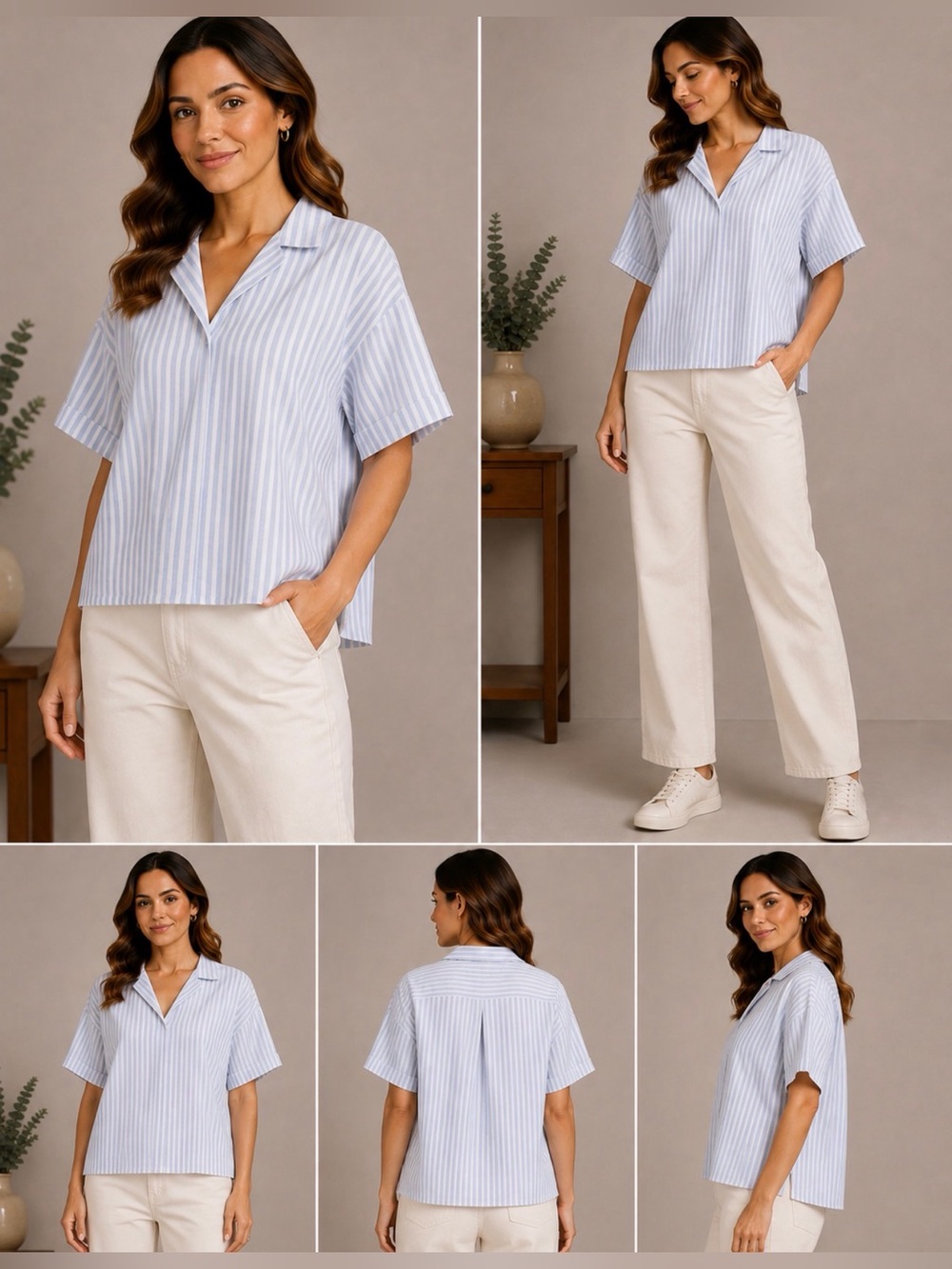 MAX STUDIO Light Blue and White Striped Blouse
